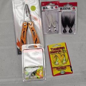 lot 123 image: Lot of Like New, Never Used Jigheads, Bucktrails, Multi Pliers