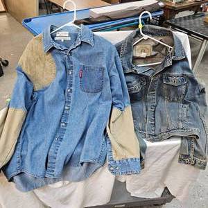 lot 173 image: Big Ring Denim Coat, Large and Columbia Denim FieldPheasant Long Sleeve, Large