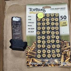 lot 177 image: Top Brass 40 S&W, Like New Reloading Brass and Glock Magazine