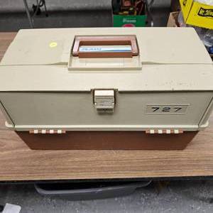 lot 180 image: Plano 4 Tier Fold Out Tackle Box with Lures, Spoons, Jigs, Spinners, Plastics