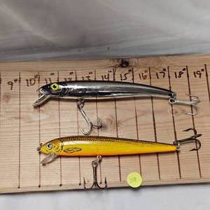 lot 228 image: New 8 Bomber Musky Plugs Hard Chrome and YellowOrange