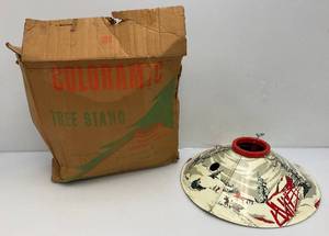 lot 200 image: Vintage Tin Litho Christmas Tree Stand In Original Box And More