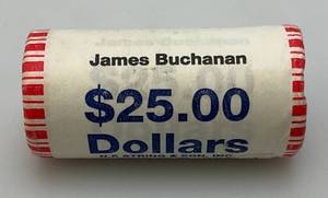 lot 8 image: $25.00 Roll Of James Buchanan One Dollar Coins Sealed