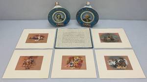 lot 15 image: Vintage Jim Beam Collectible Bicentennial Commemorative Plate Bottle Decanters Geoirge  & Martha Washington  And Spirit Of America Print Set