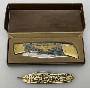 lot 16 image: Two Collectible Ornate Pocket Knives 1 In Original Box