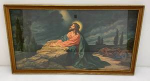 lot 40 image: Antique Jesus Litho Framed Behind Glass 17 12 x 31 34