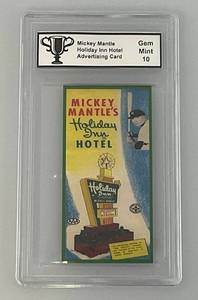 lot 76 image: Graded MICKEY MANTLE Holiday Inn Hotel Advertisement Card Gem Mint 10