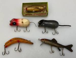 lot 156 image: Misc. Vintage Wooden Fishing Lures Including Creek Chub And More
