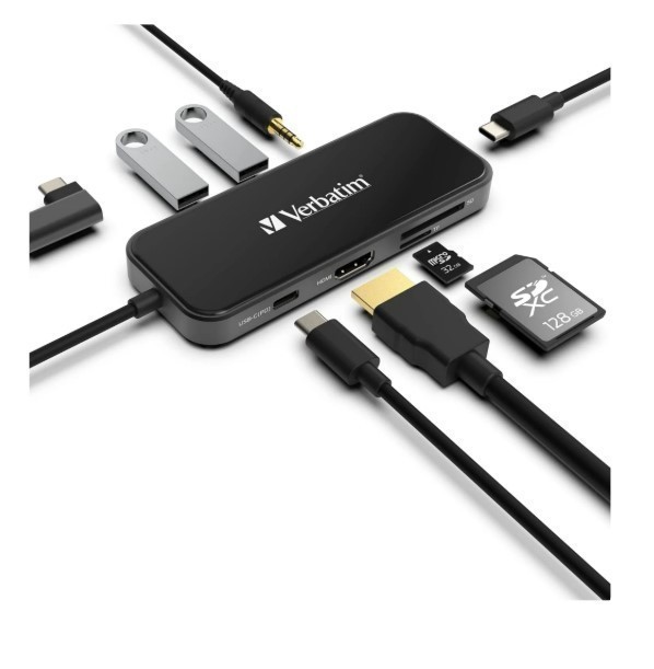 lot 827 image: Verbatim 8-in-1 USB-C Hub with 4K HDMI, Power Delivery, USB Ports, SD Reader & Audio Port