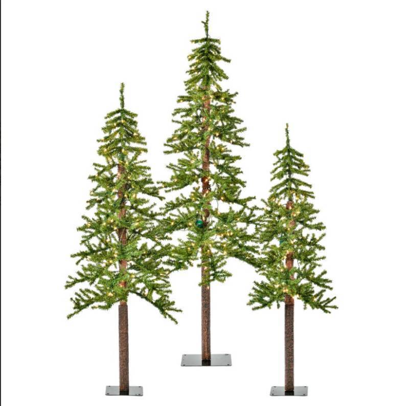 lot 163 image: Vickerman 4, 5, and 6 Natural Alpine Artificial Christmas Tree set of 3,1469 PVC Tips, 500 clear lights