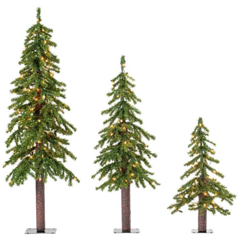 lot 171 image: Vickerman 2, 3, and 4 Natural Triple Alpine Artificial Christmas Tree set, 633 PVC tips,185 clear lights