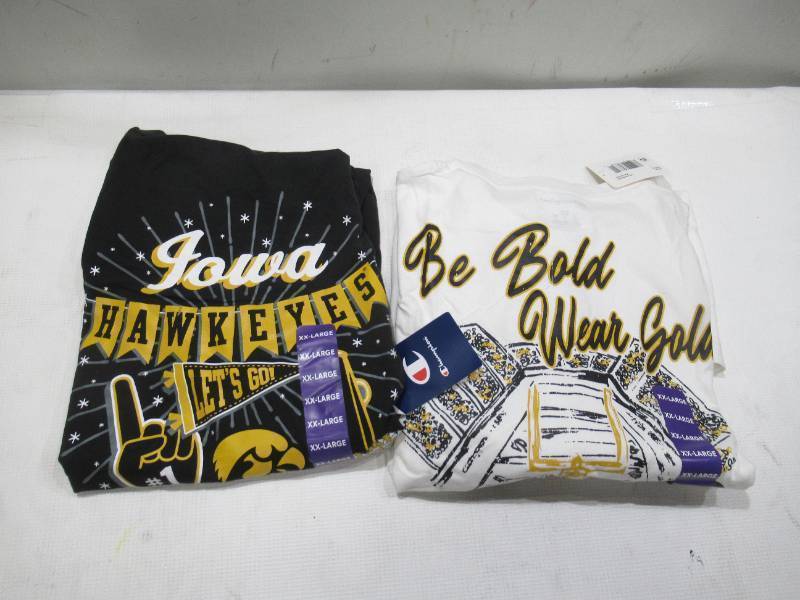 lot 444 image: PAIR of 2 NEW Iowa Hawkeyes NCAA Mens Long Sleeve T-Shirts - XXL