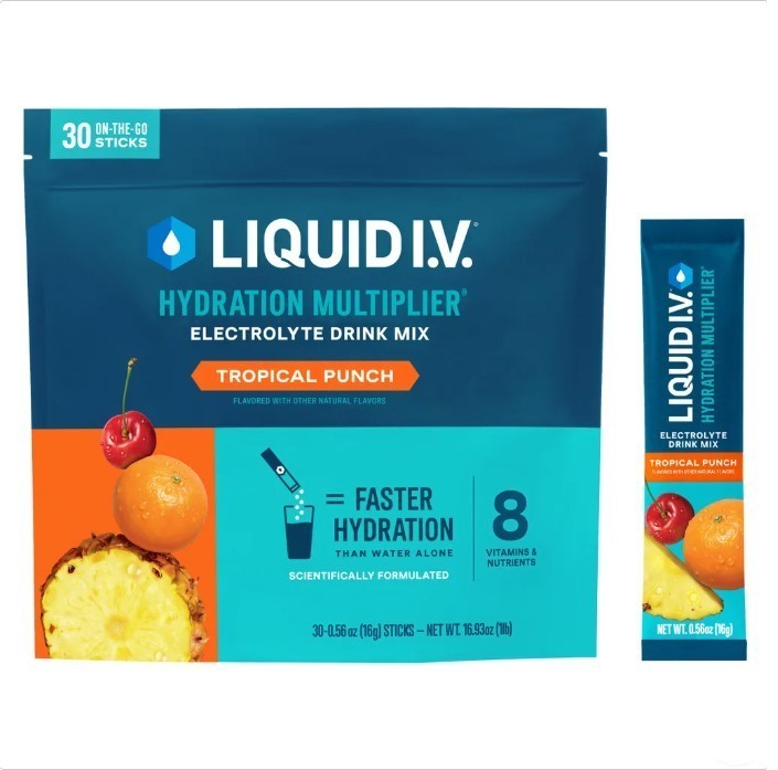 lot 337 image: NEW Liquid I.V. Hydration Multiplier, 30 Individual Serving Stick Packs in Resealable Pouch, Tropical Punch