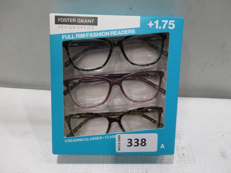 lot 338 image: NEW Design Optics by Foster Grant Cole Full Rim Rectangular Reading Glasses, 3-pack 1.75 Style A