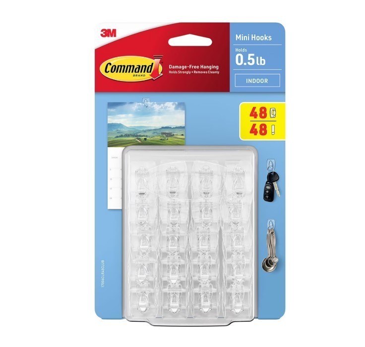 lot 351 image: NEW 3M Command Mini Wall Hooks, Clear 48 Hooks  48 Command Strips