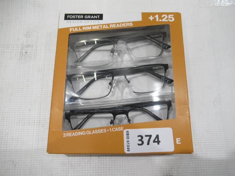 lot 374 image: NEW Design Optics by Foster Grant Cole Full Rim Rectangular Reading Glasses, 3-pack 1.25