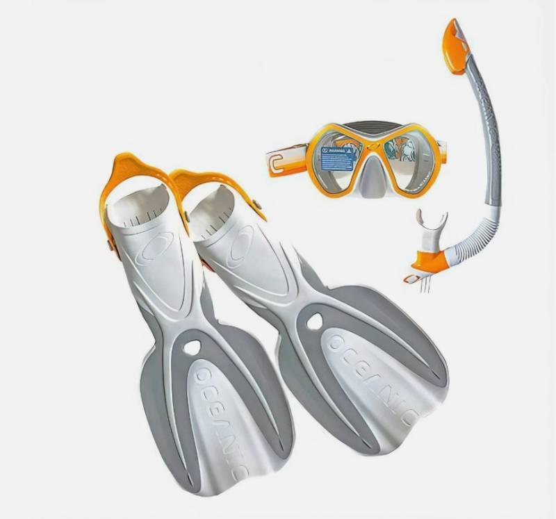 lot 197 image: NEW Oceanic Adult Snorkeling Set - LXL - WhiteGrayOrange