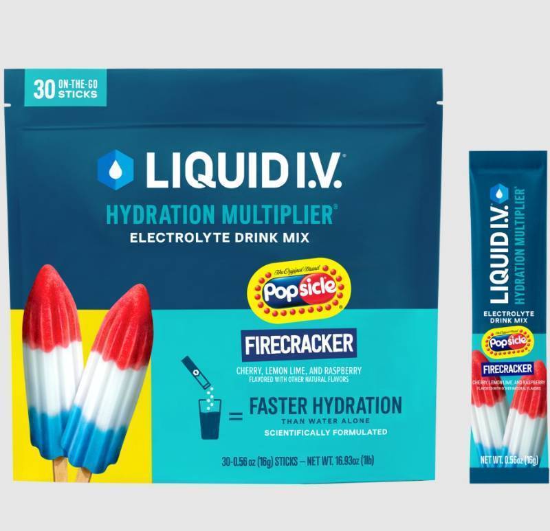 lot 198 image: Liquid I.V. Hydration Multiplier Electrolyte Drink Mix, Popsicle Firecracker, 0.56 oz, 30 count