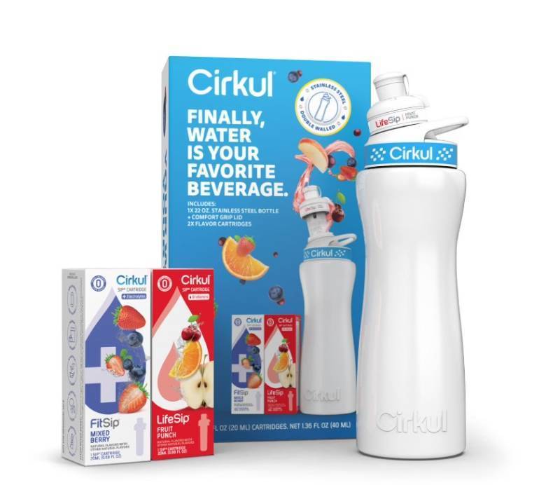 lot 222 image: NEW Cirkul 22oz. Stainless Steel Starter Kit  2 Flavor Cartridges