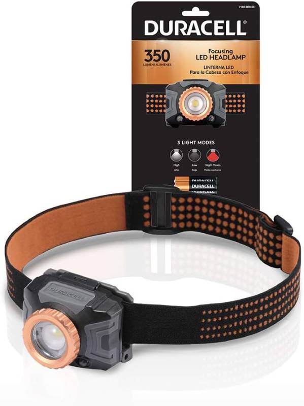 lot 246 image: NEW Duracell 350 Lumen Focusing LED Headlamp - Comfortable and Ultra-Strong Design with 3 Modes and 3-AAA Batteries Included