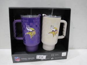 lot 212 image: NEW Logo Brands NFL 40 oz. x 2 pk. Insulated Tumblers - Minnesota Vikings