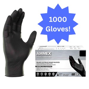 lot 1 image: NEW Case (1,000 Gloves) AMMEX Professional Series Black Nitrile Exam Thick 3Mil Gloves Size LARGE Powder-Free, Textured Grip, Chemical & Puncture Resistant Premium Comfort, Strength & Dexterity Ideal for Mechanics, Medical or Tattoo Use