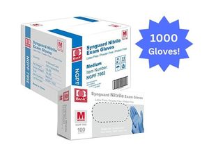 lot 38 image: MSRP $120  1 Case (1000 gloves) NEW Basic NGPF 7002 Synguard Latex-Free Powder-Free Protein-Free Nitrile Exam Gloves - Size Medium