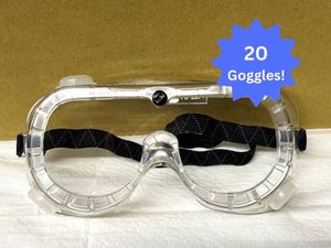 lot 79 image: MSRP $300 1 Case (20 Goggles) High Quality Ultimate Industrial Inc Safety Goggles SG-204&nbspAnti Fog Protective Scratch Resistant UV Ventilated Clear&nbspGoggles Fits Over Glasses Adjustable Bands For At&nbspWork, Job Site, School, Lab & More