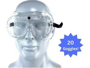 lot 72 image: MSRP $300 1 Case (20 Goggles) High Quality Ultimate Industrial Inc Safety Goggles SG-204&nbspAnti Fog Protective Scratch Resistant UV Ventilated Clear&nbspGoggles Fits Over Glasses Adjustable Bands For At&nbspWork, Job Site, School, Lab & More