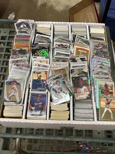 lot 150 image: Large Box of Shiny Cards Loaded With Chrome Cards and Big Name Players, Mix of Sports