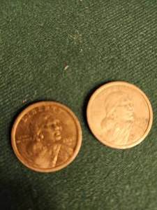 lot 120 image: Two Sacagawea golden dollar coins