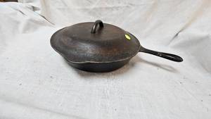 lot 1 image: 8 Cast Iron Pan and Lid, no name