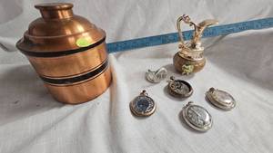 lot 52 image: Italian Made Alabaster Pitcher and Copper Humidor