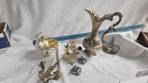 lot 53 image: Silver Plated Pitcher, Sugar Bowl, and Bells