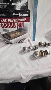lot 55 image: Full Size Pickup Cargo Net, Like New in Box, 3 Ball Hitches(2)