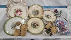 lot 122 image: Vintage Collector Plates, Revelotionary Soldier Plastic Toys, Leather Moccasin Baby Shoes