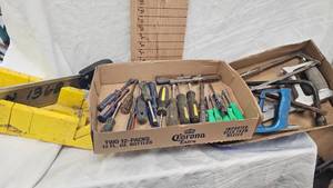 lot 130 image: Mitre Box, Hacksaws, Nut Drivers, Screwdrivers