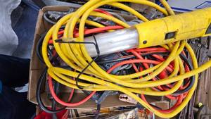 lot 136 image: Drills, Trouble Light, Jumper Cables and Misc