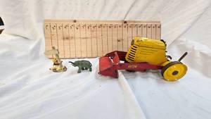 lot 164 image: Cast Iron Elephant, Town Drunk, Pressed Steel Tractor Jr Hydra Lift