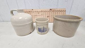 lot 194 image: Stone Jug, 2 Small Crocks