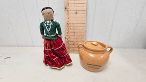 lot 195 image: Wegdahl Co-op Bean Pot and Native American Doll
