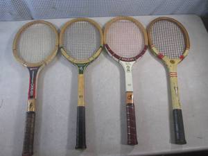 lot 38 image: (F-2) 4 Assorted Vintage Wood Tenni...