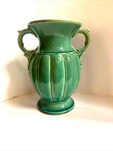 lot 2 image: Vintage McCoy Aqua Vase 12 No chips or cracks