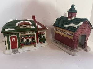 lot 62 image: 2 Vintage Christmas Village Buildings The Market and Covered Bridge