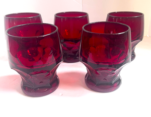 lot 66 image: Set of 5 Ruby Red Viking Georgian Ruby Juice Glass