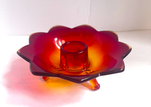 lot 72 image: Fenton Amberina Lotus Flower Candle Holder