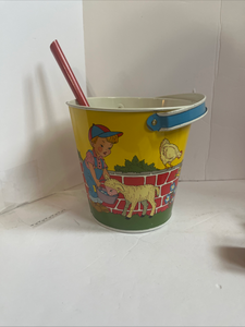 lot 82 image: Near Mint Condition Vintage Ohio Art Tin Litho Farm Sand Pail and Shovel