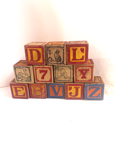 lot 83 image: Set of 12  Vintage Wooden Alphabet Blocks