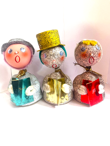 lot 86 image: 3 Antique West Germany Bobble Head Candy Containers with Mica