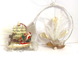 lot 90 image: Antique German Santa Ornament and Mother of Pearl Calla Lily Ornament